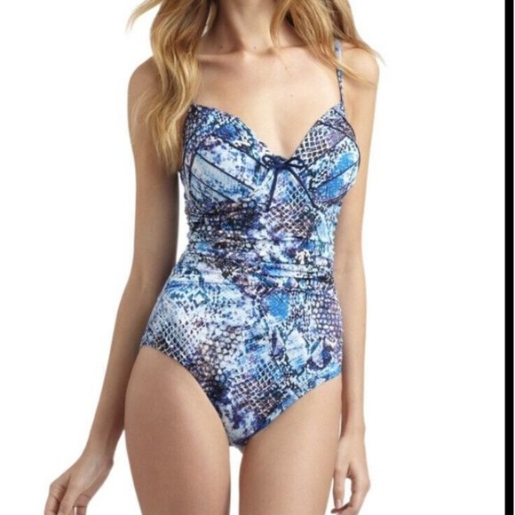 SPANX Other - Spanx Blue Python Nile Bra-llelujah Underwire One Piece Swimsuit 14D/DD